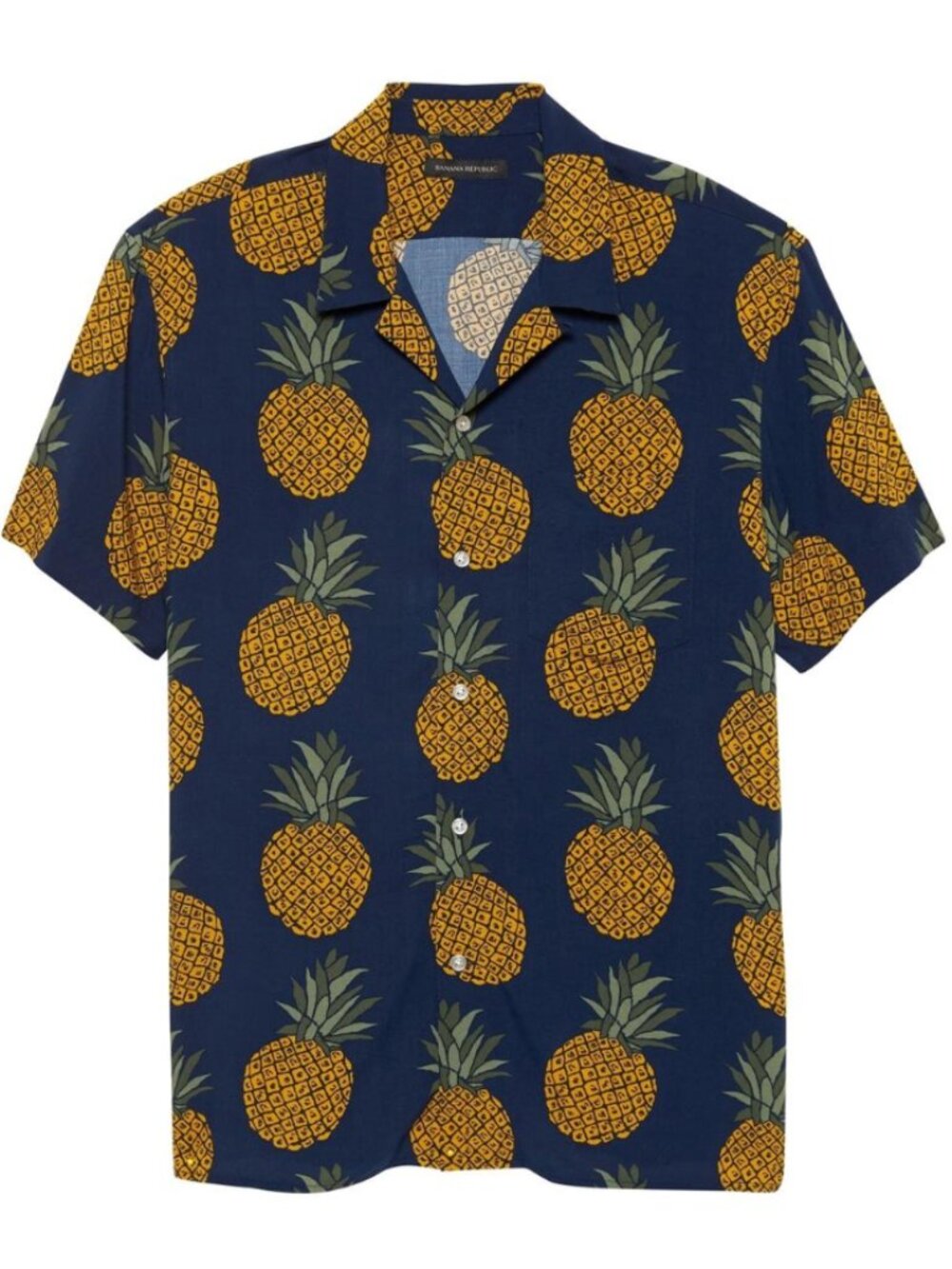 Banana Republic Navy Pineapple Print Short Sleeve Button Up Medium